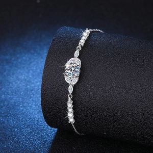 Bracelet S925 en argent sterling avec fleur en moissanite et chaîne réglable de luxe