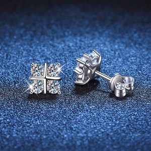 Orecchini a Bottone in Argento Sterling S925 Con Moissanite Classica Forma a Croce Placcati in Platino Gioielli Minimalisti per Donna