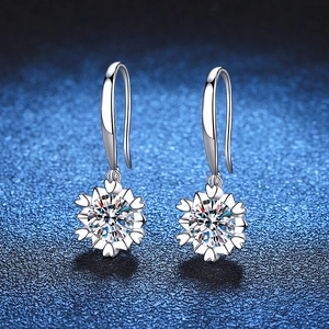Elegant 925 Sterling Silver Snowflake Drop Earrings Moissanite Rhinestone High-end Temperament Jewelry For Women Daily Wear