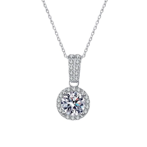 Collier pendentif classique en Moissanite 1 carat en argent S925 avec serti halo circulaire