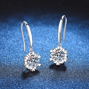 Sparkling S925 sterling silver snowflake drop earrings with round D color moissanite stones