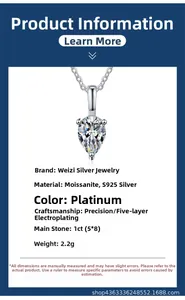 Detail specifications of s925 silver pear-cut 1ct moissanite teardrop pendant necklace