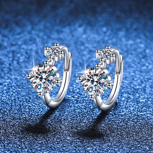 Boucles d'Oreilles Créoles en Argent Sterling 925 avec Moissanite Plaquées Platine Minimalistes à Double Pierre avec Certificat GRA Bijoux Femme