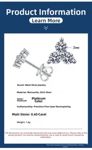 Detail of 0.6ct Moissanite studs in S925 silver with a high-polished metallic finish