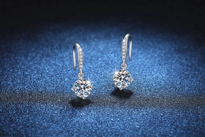 Detailed view of S925 silver earrings with 0.5ct moissanite and pave-set ear hooks
