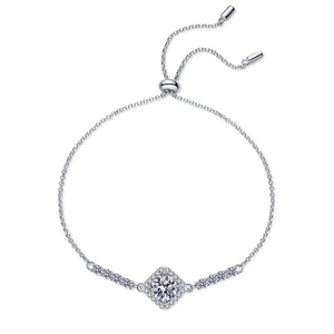Classic 925 sterling silver square moissanite bracelet with adjustable sliding chain