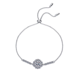 S925 sterling silver sunflower bracelet with 1 carat moissanite and adjustable slider chain