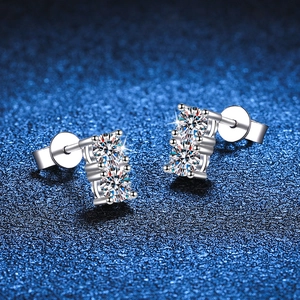 Classic S925 sterling silver four-prong stud earrings with dual D-color moissanite stones