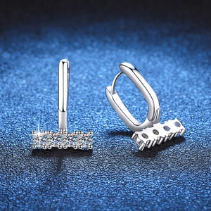 Luxurious S925 silver Moissanite U-shape hoop earrings with sparkling round diamonds