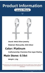 Detailed specs for s925 silver cross earrings with moissanite stones in platinum finish