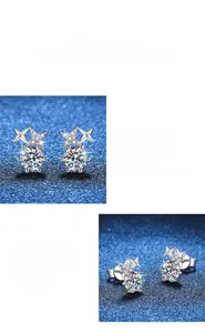 Détail macro des boucles d'oreilles étoile en argent S925 avec pierre moissanite