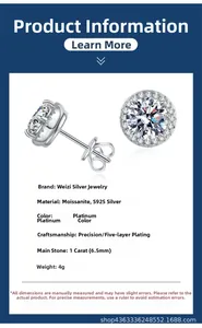 Details der S925 Silber Moissanit-Ohrstecker mit 1 Karat Stein und 5-lagiger Beschichtung