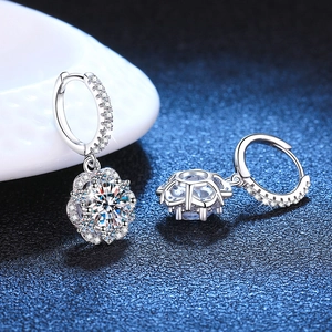 Luxurious S925 sterling silver rose flower earrings with 1 carat moissanite diamonds