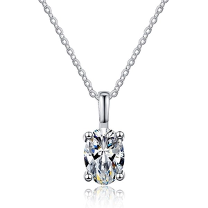 Minimalist S925 sterling silver necklace featuring an oval cut 1 carat moissanite pendant