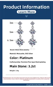 Dettagli orecchini pendenti in argento S925 con pietre di moissanite rotonde da 3,2ct