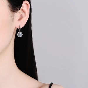 Luxurious S925 sterling silver moissanite drop earrings in elegant floral design