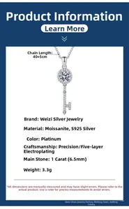 Spécifications détaillées du pendentif clé en argent S925 avec diamant Moissanite de 1 ct