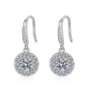 Elegant s925 silver halo drop earrings with moissanite stones and shepherd hooks