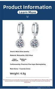 Detail specifications of 1 carat Moissanite earrings set in S925 sterling silver