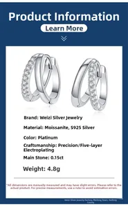 Detail of s925 silver moissanite earrings with 0.15ct diamonds and double ring design