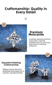 Detailed view of Moissanite studs featuring four-prong setting and German polishing technique