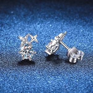 Boucles d'Oreilles Clous Étoile en Argent Sterling S925 pour Femme Moissanite Couleur D Hexagramme Strass Bijoux Style Coréen