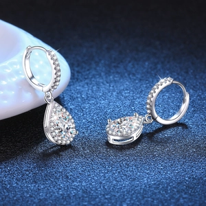 Classic pear-shaped moissanite stud earrings in S925 sterling silver with halo diamonds