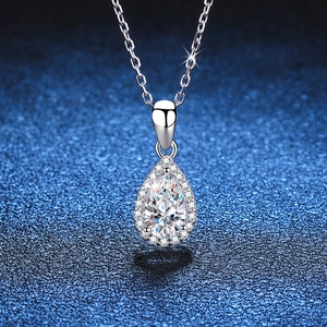 Collier Pendentif en Moissanite en Argent Sterling 925 pour Femme Forme Poire Halo Goutte d'Eau Bijoux de Luxe Cadeau