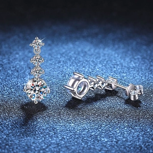 S925 sterling silver drop earrings featuring four graduated round moissanite stones
