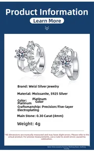 Detail of s925 silver moissanite hoop earrings showing plating and stone specifications