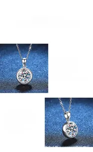 Macro view of premium moissanite stone in classic bezel setting with polished silver finish
