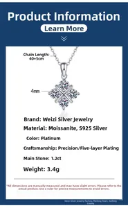Spécifications du collier en argent s925 et moissanite avec pendentif fleur à quatre pétales