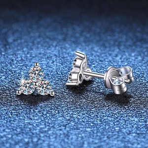 Luxury 925 Sterling Silver Moissanite Stud Earrings D Color Three Petal Clover Flower Earrings For Women Jewelry Gift
