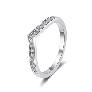 S925 sterling silver V-shape ring with sparkling pavé-set Moissanite diamonds for women