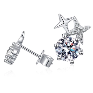Élégantes boucles d'oreilles en argent 925 avec moissanite et motifs étoile et lune