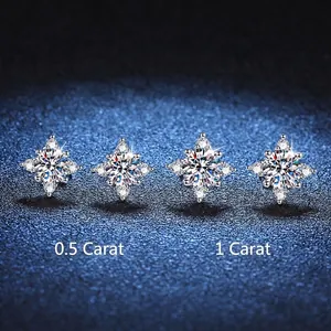 S925 sterling silver moissanite stud earrings in 0.5ct and 1ct star setting