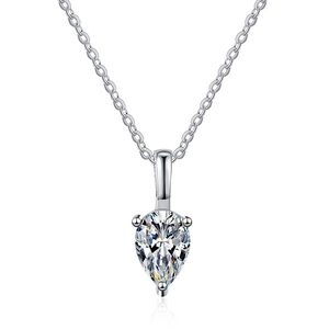 Elegant s925 sterling silver necklace with pear-cut moissanite pendant on white background