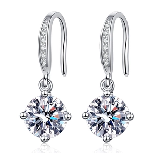 Classic S925 sterling silver drop earrings with 50 point Moissanite and four-prong setting