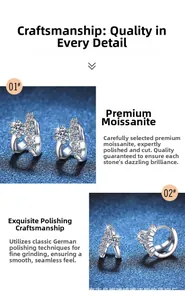 Detail of S925 silver moissanite earrings with German polishing for a smooth finish