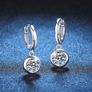 Luxury 925 Sterling Silver Moissanite Dangle Hoop Earrings For Women D Color 1 Carat Brilliant Cut Moissanite Jewelry