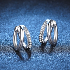 925 Sterling Silver Moissanite Huggie Earrings For Women Double Layer Cross Hoop Earrings D Color French Vintage Wedding Jewelry