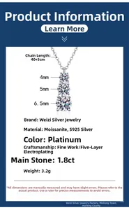 Détails du collier en argent S925 avec trois pierres Moissanite totalisant 1,8 ct