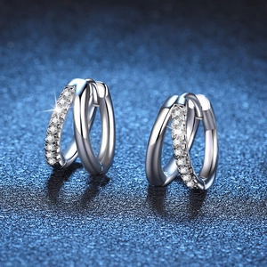 S925 sterling silver moissanite double hoop earrings with sparkling pavé cubic zirconia