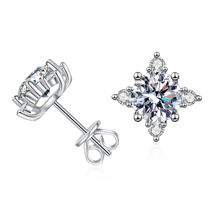 Sparkling S925 sterling silver moissanite stud earrings in octagonal starburst design