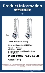 Detailed specs of s925 silver moissanite earrings with 50 point stone and weight info