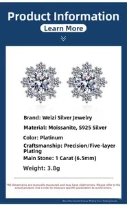 Detailspezifikationen der S925 Silber Schneeflocken Ohrringe mit 1ct Moissanit Stein