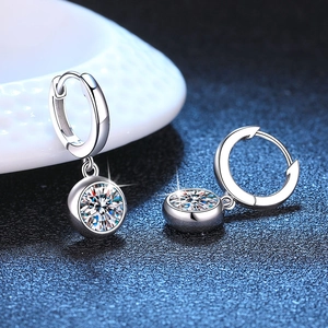 Polished S925 sterling silver hoop earrings with 1 carat D color moissanite stones