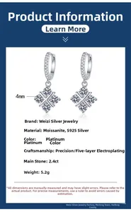 Detailed specs of S925 silver moissanite earrings with 2.4ct main stone and 4mm width