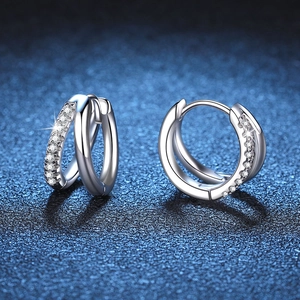 S925 sterling silver interlocking double hoop earrings with pavé set moissanite stones