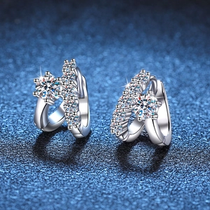925 Sterling Silver Moissanite Earrings For Women Asymmetric French Luxury Hoop Earrings D Color Moissanite Jewelry